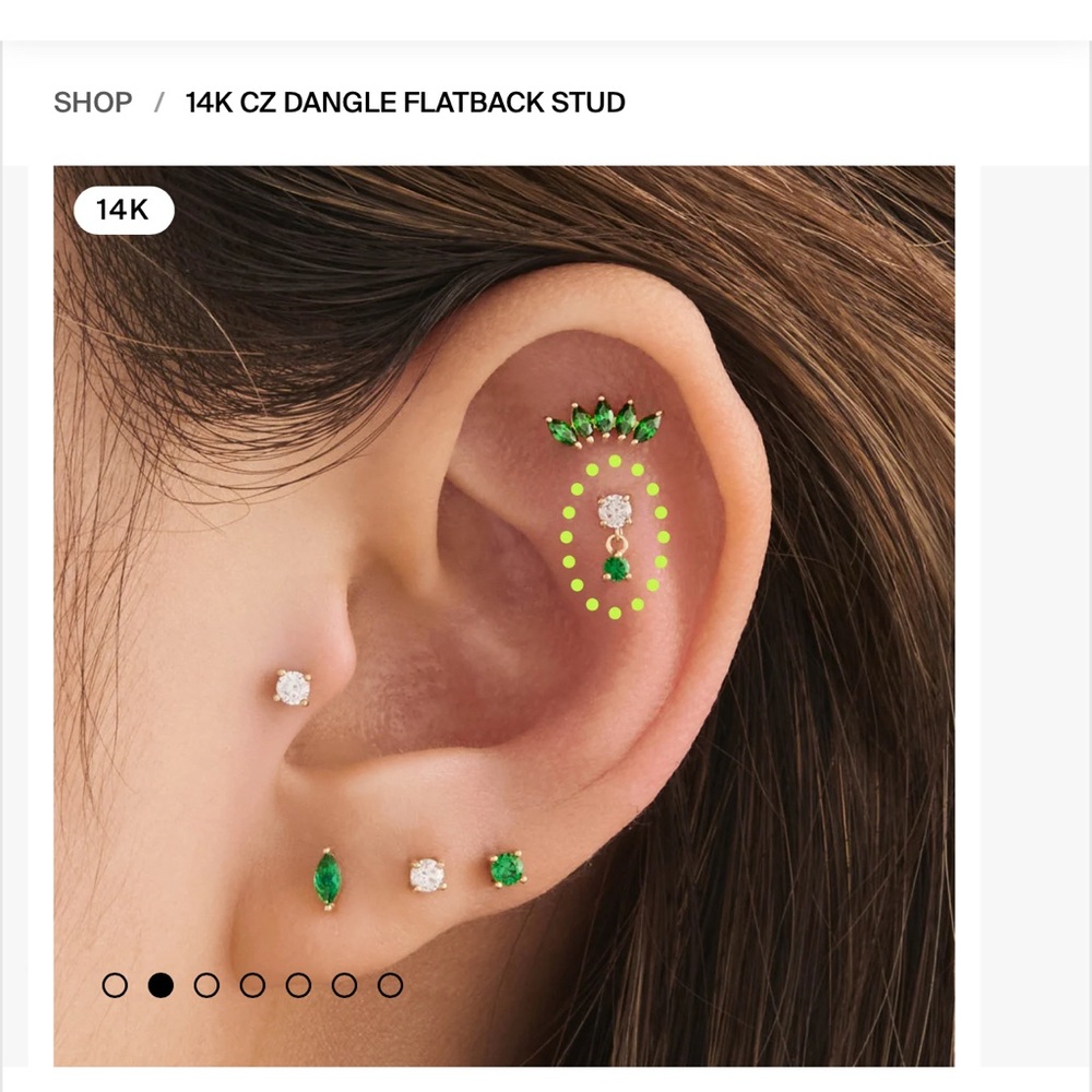 14k Solid Gold Threadless Cz Dangle Earring From … - image 1